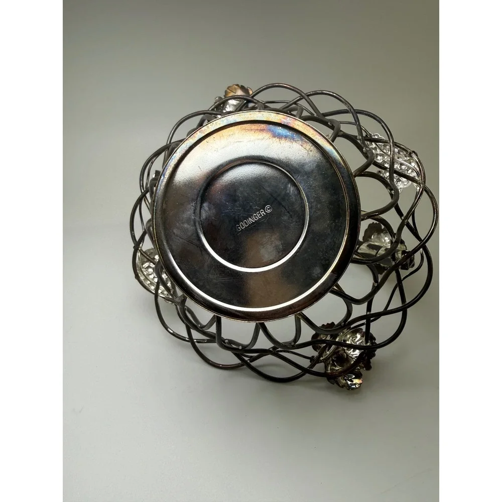 Godinger Silver‎ Art Co Wire Fruit Basket Silver Grape Leaf Motif Vintage Decor